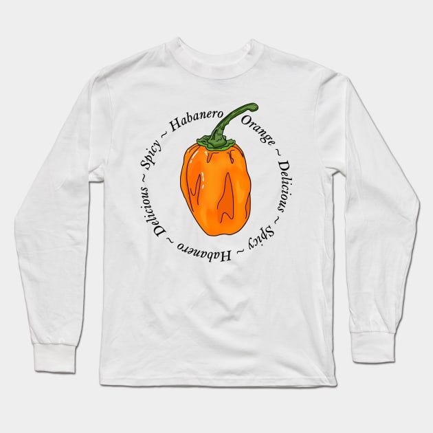 Habanero Orange Chili Pepper Long Sleeve T-Shirt by MojoCoffeeTime